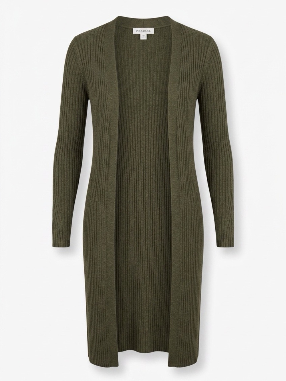 Prologue Olive Ribbed Longline Open-Front Cardigan